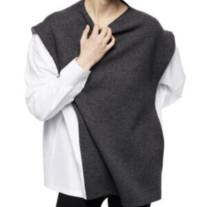 Zara Long Sleeve Pullover Combination Sweater/Shirt Gray/White Women's M Preppy